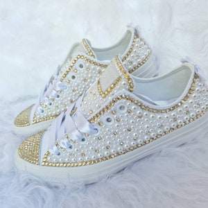 Sneakers Wedding Converse Bridal Pearls & Crystals Gold - Etsy