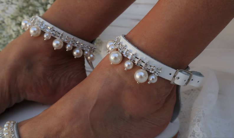 Wedding sandals Bridal Shoes Silver or Gold Pearl Wedding Shoes For Bride Beach Wedding Sandals Hochzeit Sandalen image 3