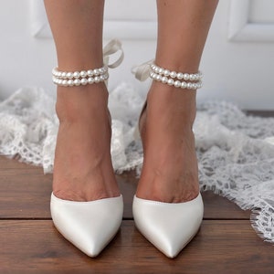 Bridal block Heels D'Orsay ankle strap Pearl Heels Bridal Shoes Wedding shoes PAOLINA image 3