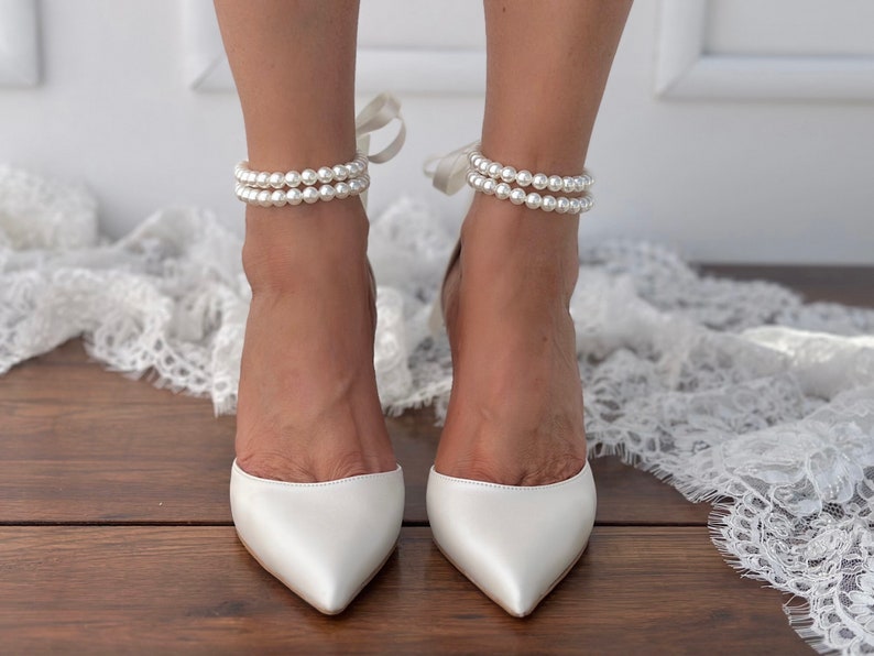 Bridal block Heels D'Orsay ankle strap Pearl Heels Bridal Shoes Wedding shoes PAOLINA image 3