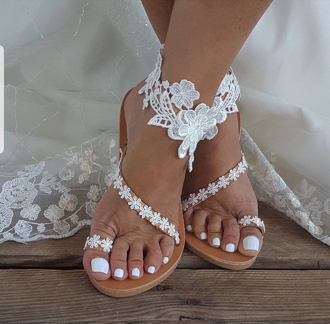 Sandalias de boda Zapatos de novia planas Sandalias de Etsy