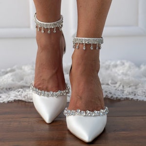 D&#39;Orsay Ankle Bridal Shoes/ Handmade White Shoes/ Wedding Stripe Bridal Shoes/ wedding sandals/ Bridal heels/ &quot;ANNE&quot;
