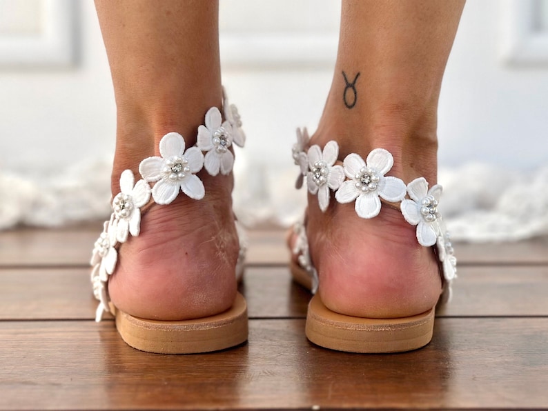 Wedding sandals, bridal shoes, wedding pearl shoes, wedding shoes for bride, beach wedding sandals, Leather sandals 'KATTY image 4