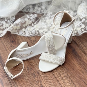 Wedding Strappy Sandals White Bridal Sandals For Bride Pearl Bridal Shoes Women's Wedding Shoes ARIA image 4