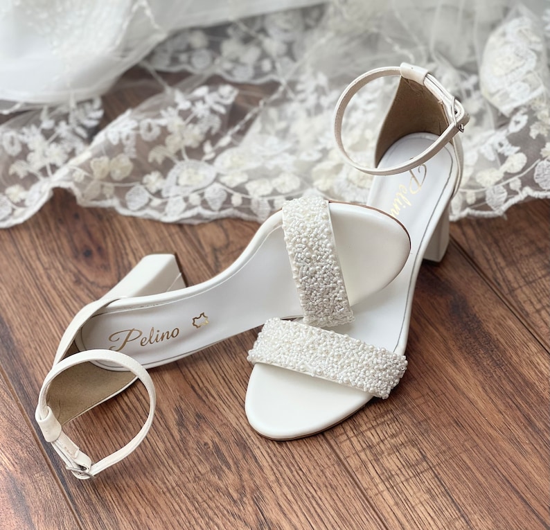 Wedding Strappy Sandals White Bridal Sandals For Bride Pearl Bridal Shoes Women's Wedding Shoes ARIA image 4