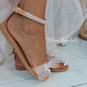 Wedding sandals for bride, bridal sandals, wedding shoes for bride, leather sandals, wedding of white lace flower, shoes sandales de mariée image 7
