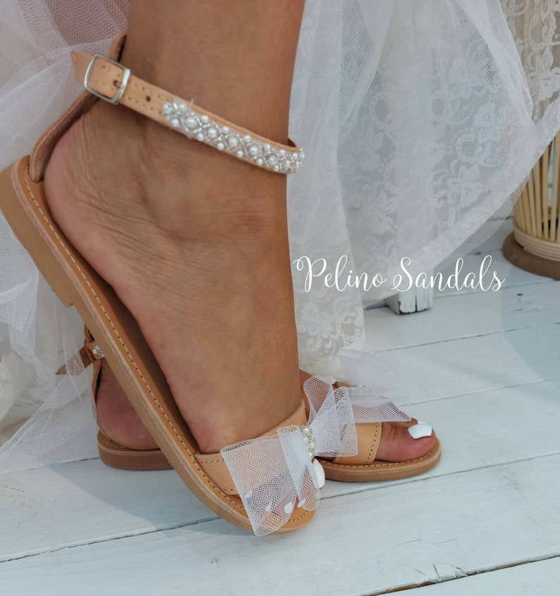 Wedding sandals for bride, bridal sandals, wedding shoes for bride, leather sandals, wedding of white lace flower, shoes sandales de mariée image 7