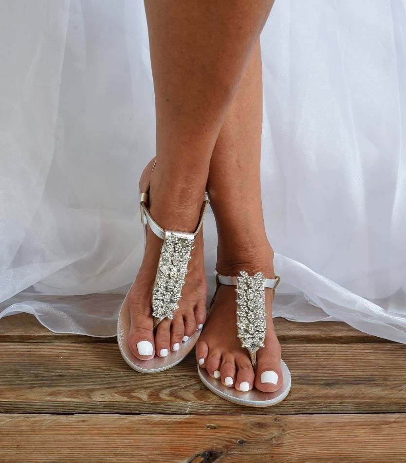 Wedding sandals bridal shoes Silver wedding sandals for | Etsy