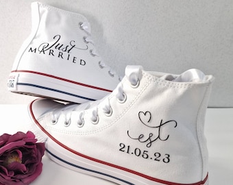 Just Married Converse Chucks or Canvas Sneaker - Customizable with your wedding date -Wedding Shoes