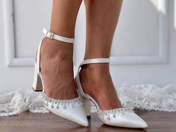 Shoes Block off White Heels Wedding Shoes