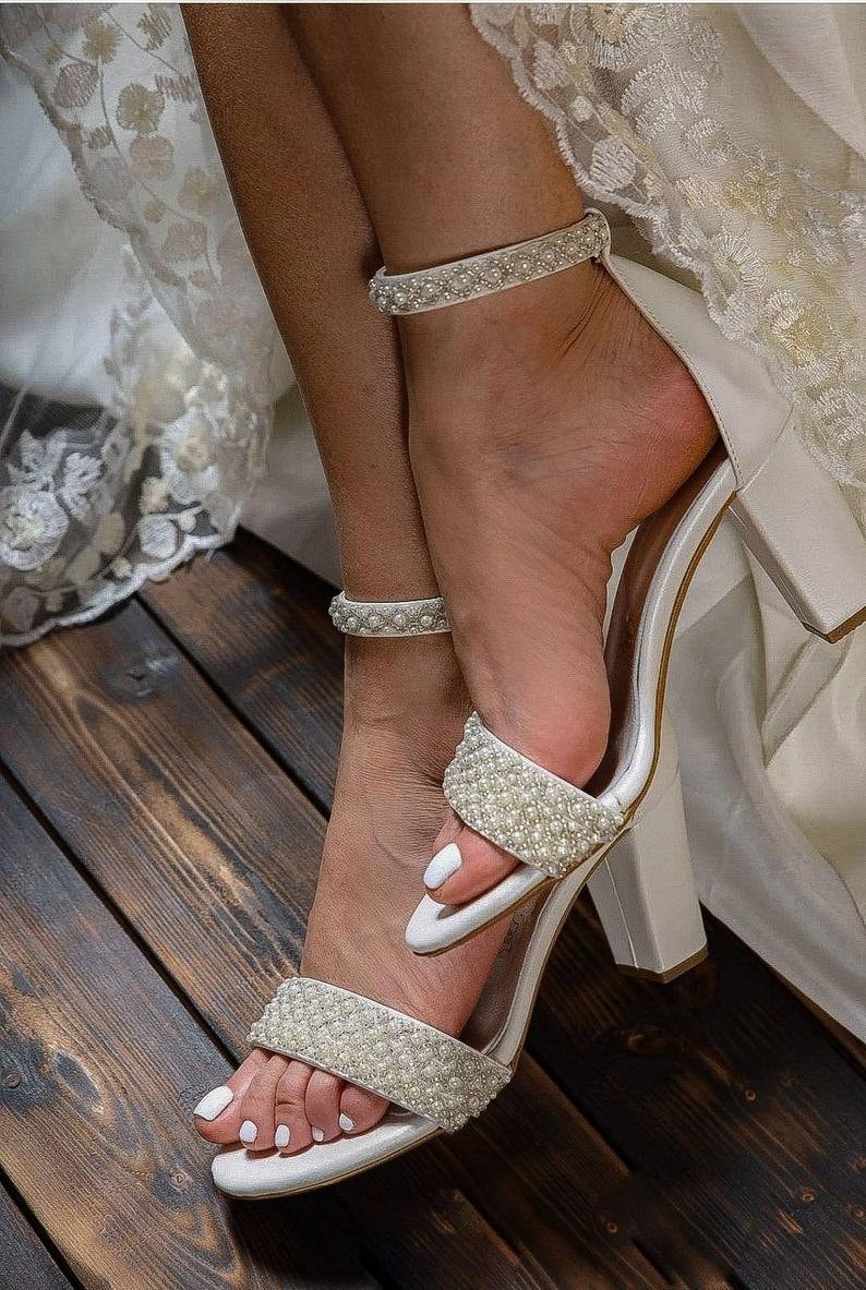 white strappy bridal shoes