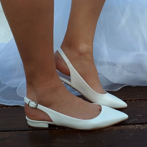 Women's bridal shoes - Handmade WHITE flat - Wedding ballet pumps - D'Orsay flats/ Bridal shoes - Ballerina shoes - ATHENA