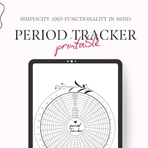 May include: A printable period tracker with a circular design. The tracker has a grid with numbers 1-31 and months of the year listed around the circle. The text "period tracker" is in the center of the circle.