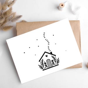 Carte HOME SWEET HOME de Hygge Cards, myhyggeshop.com / Design confortable, ce qui en fait un choix idéal pour envoyer de bons vœux aux nouveaux propriétaires/