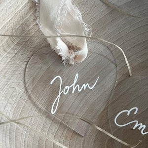 Personalised Acrylic Heart – Custom Name Keepsake with Ribbon | Minimalist Gift for Baby, Wedding, or Home Decor/ Personalised Name/