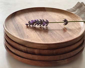 Assiette à dessert en bois d'acacia/assiettes rondes de 7 pouces/nettoyage facile/assiette en bois pour grignoter, desserts, sous une tasse/assiette parfaite pour les enfants