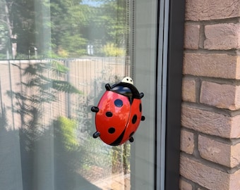 Termómetro de ventana con forma de mariquita / Medidor de temperatura exterior / Bonita decoración de jardín / Termómetro de ventana / Mariquita para la educación de los niños /
