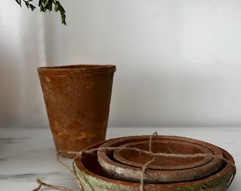 Rustic Terracotta Pot Saucer/ Farmhouse Style with Natural Moss/ Aged Terracotta Saucer