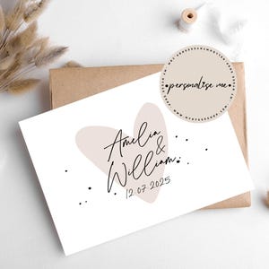 Biglietto CUORE PERSONALIZZATO/ da Hygge Cards, myhyggeshop.com/ Celebra l'amore e la gioia/ Opzione per aggiungere nomi e una data speciale/