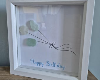 Sea glass picture, birthday sea glass, sea glass art, framed sea glass, friend gift, home decor, coastal decor, seaside gift, beach art,