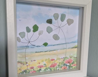Sea glass picture, seaglass art, framed sea glass, friend gift, pebble art, home decor, coastal decor, seaside gift, beach art, mothers gift