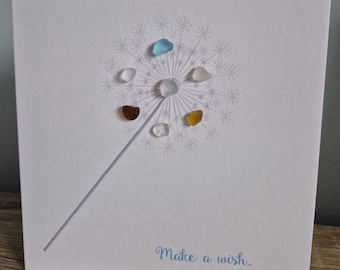 Sea glass greetings card, make a wish, Birthday card, seaside art, sea glass picture, sea glass art, sea glass Birthday card, beach glass,