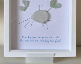 宝物♡Sea glass art Crab Sea Glass Resin Art, 10x10 – Treasured Gifts NJ, LLC