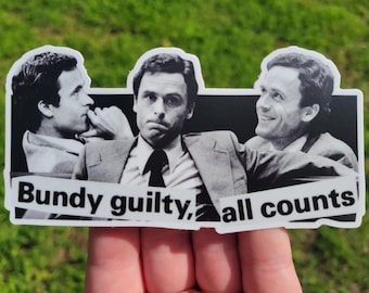 Sticker Ted Bundy / coupure de presse en vinyle True Crime (5 x 2,6 po.)