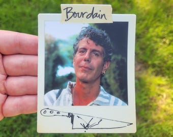 Sticker Polaroid Anthony Bourdain / Sticker cuisine confidentiel en vinyle (3,5 x 4,5 po.)