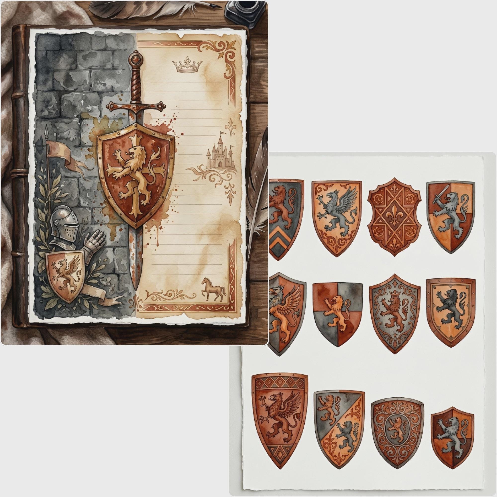 Medieval Junk Journal Kit, Printable Castle Knight Fantasy Ephemera ...