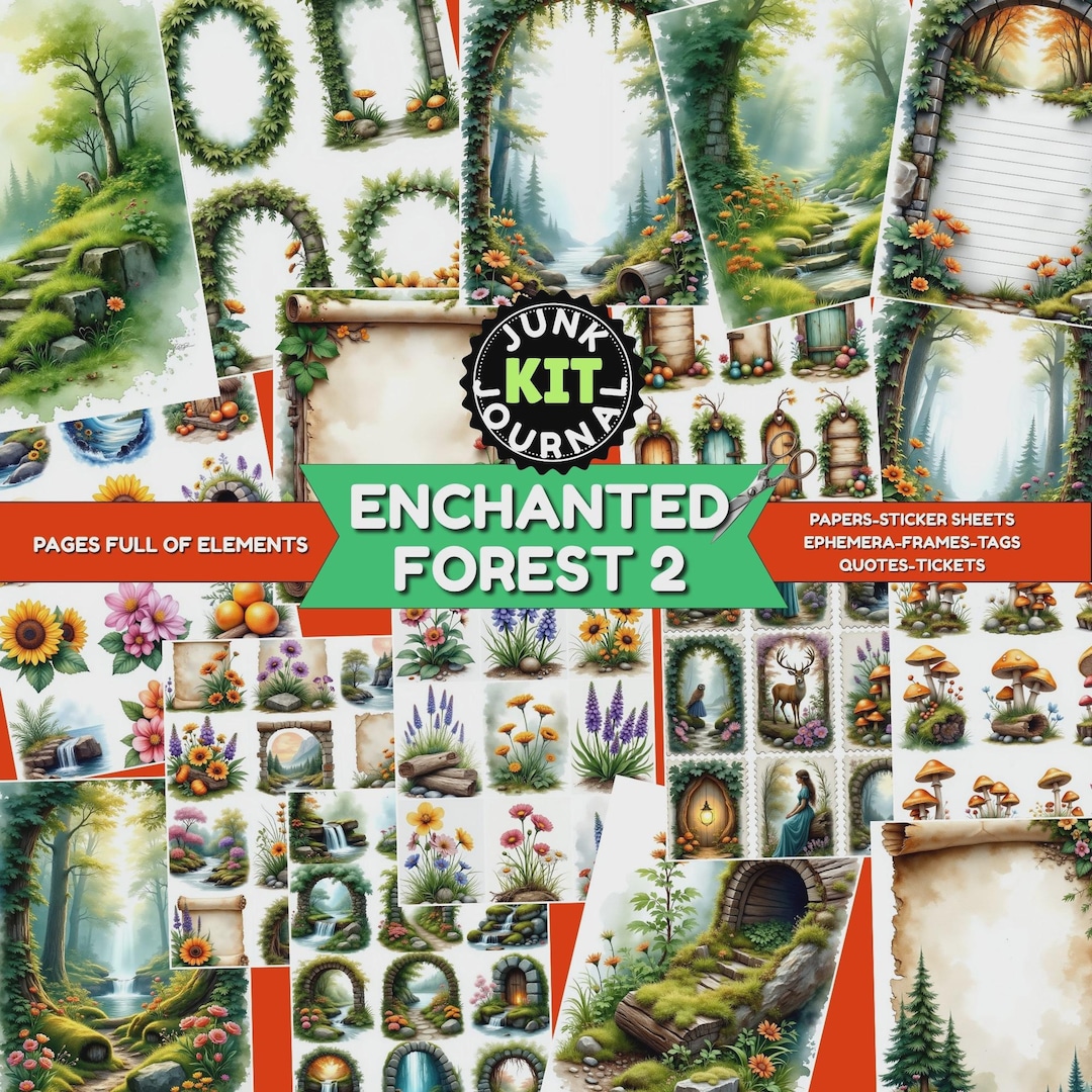 Enchanted Forest 2 Junk Journal Kit, Magical Woodland Ephemera Pages ...