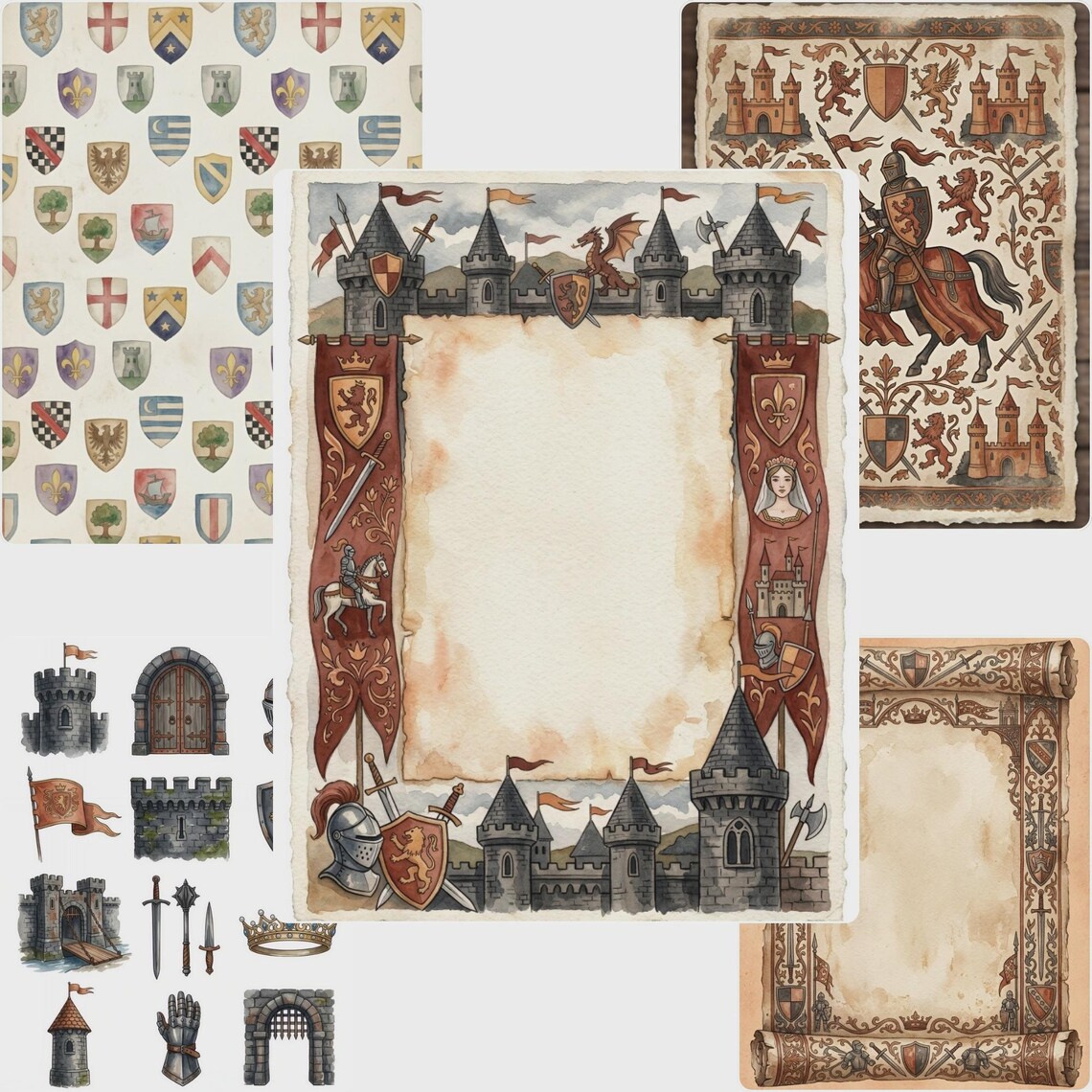 Medieval Junk Journal Kit, Printable Castle Knight Fantasy Ephemera ...