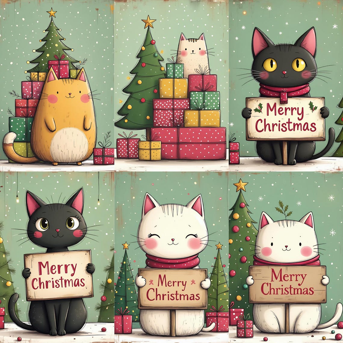Christmas Cat Digital Paper Pack | Holiday Backgrounds Cute Cat Junk ...