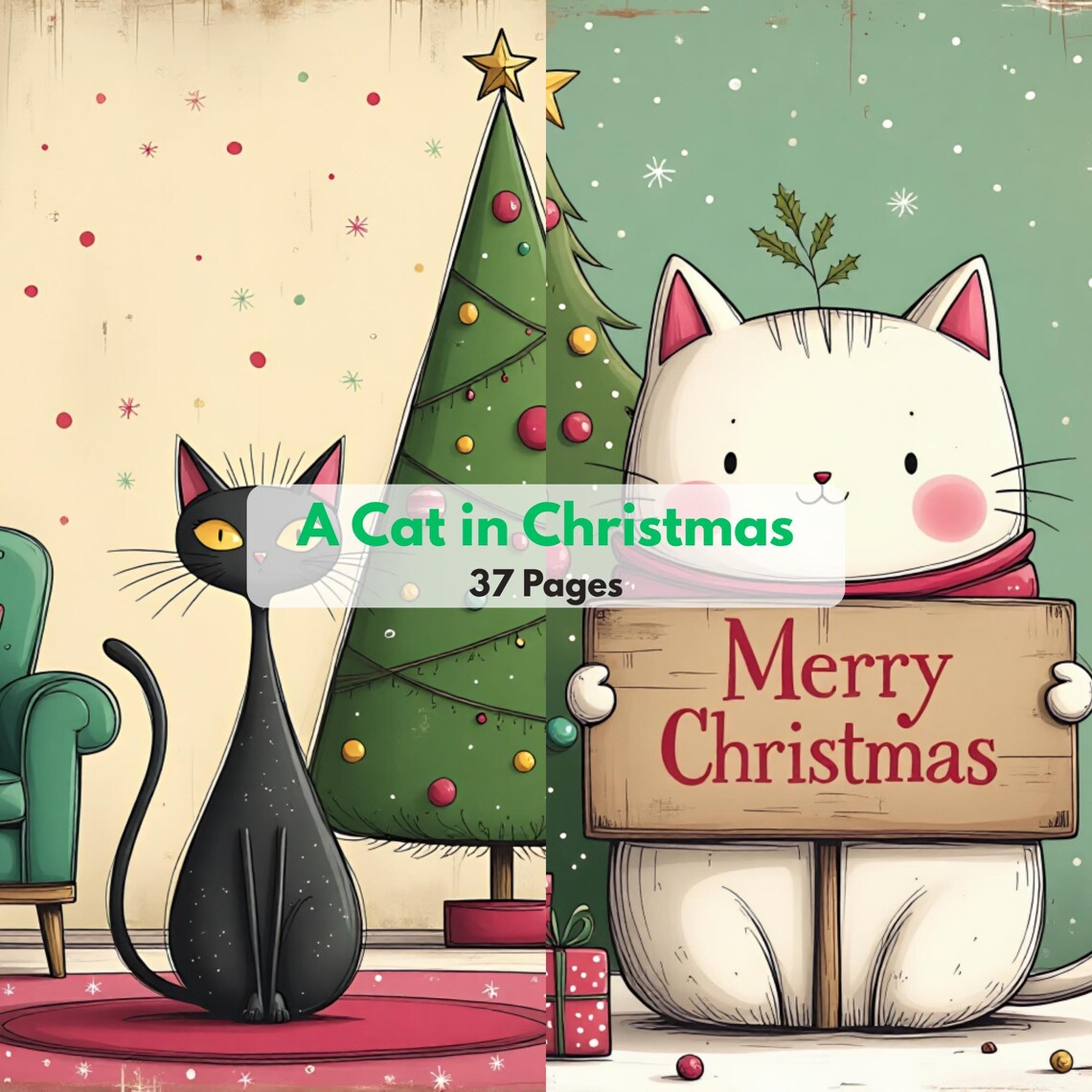 Christmas Cat Digital Paper Pack | Holiday Backgrounds Cute Cat Junk ...
