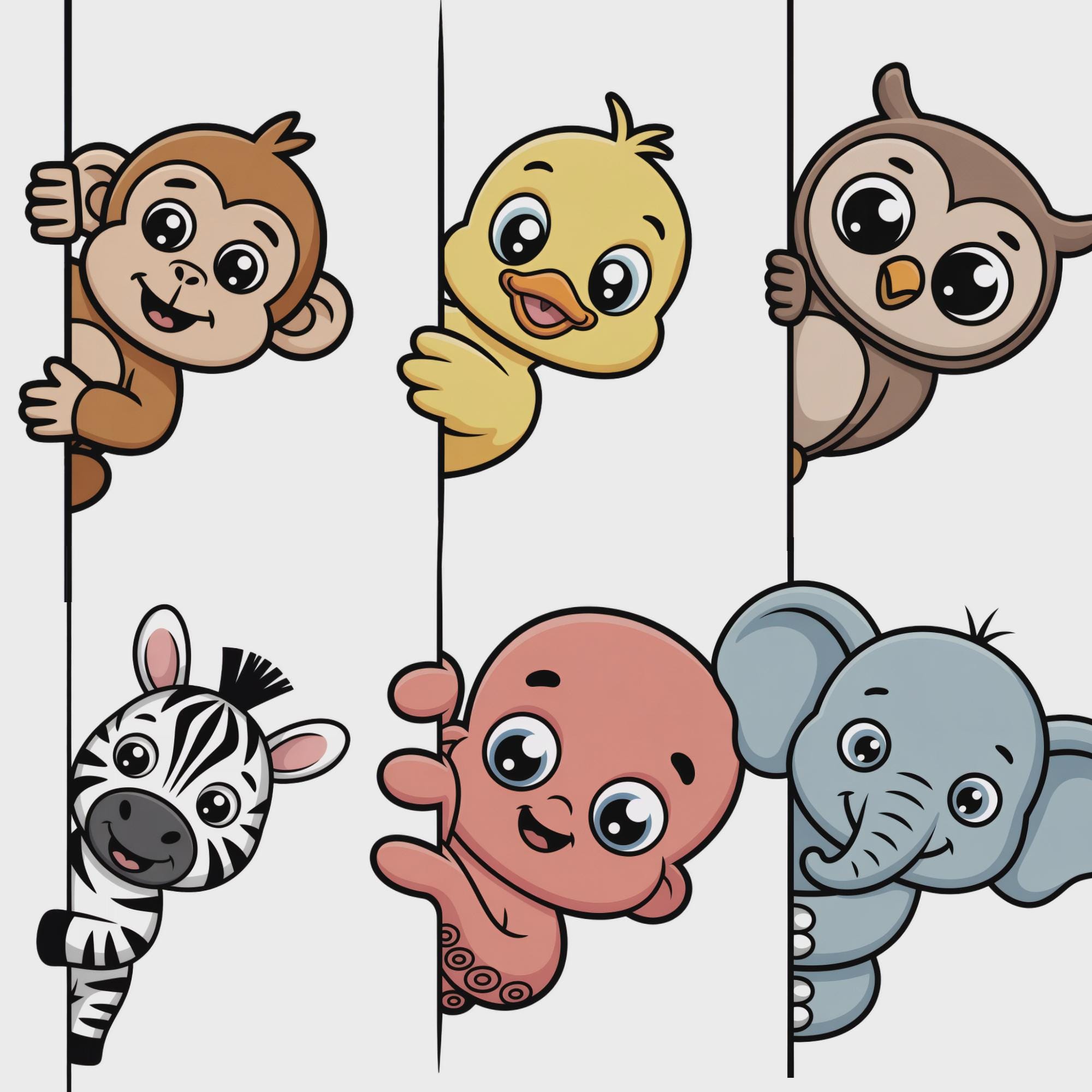 Cute Peeking Animals Clipart Bundle, Cartoon Safari, Nursery Wall Art ...