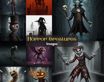 Horror Creatures PNG Bundle | Spooky Gothic Digital Art Clipart Halloween
