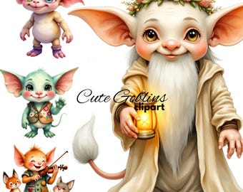 Enchanted Goblin Grove Clipart Adorable Fantasy Goblin Illustrations for Scrapbooking Stickers