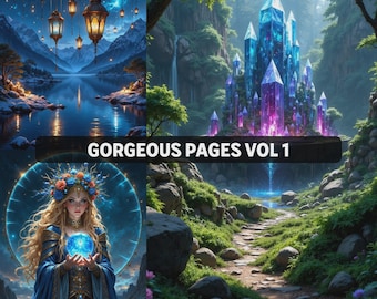 Enchanted Fantasy Digital Pages, Junk Journals Scrapbooks, Printable Journal Papers, Castle Fairy, Digital Papers, Landscapes, Backgrounds
