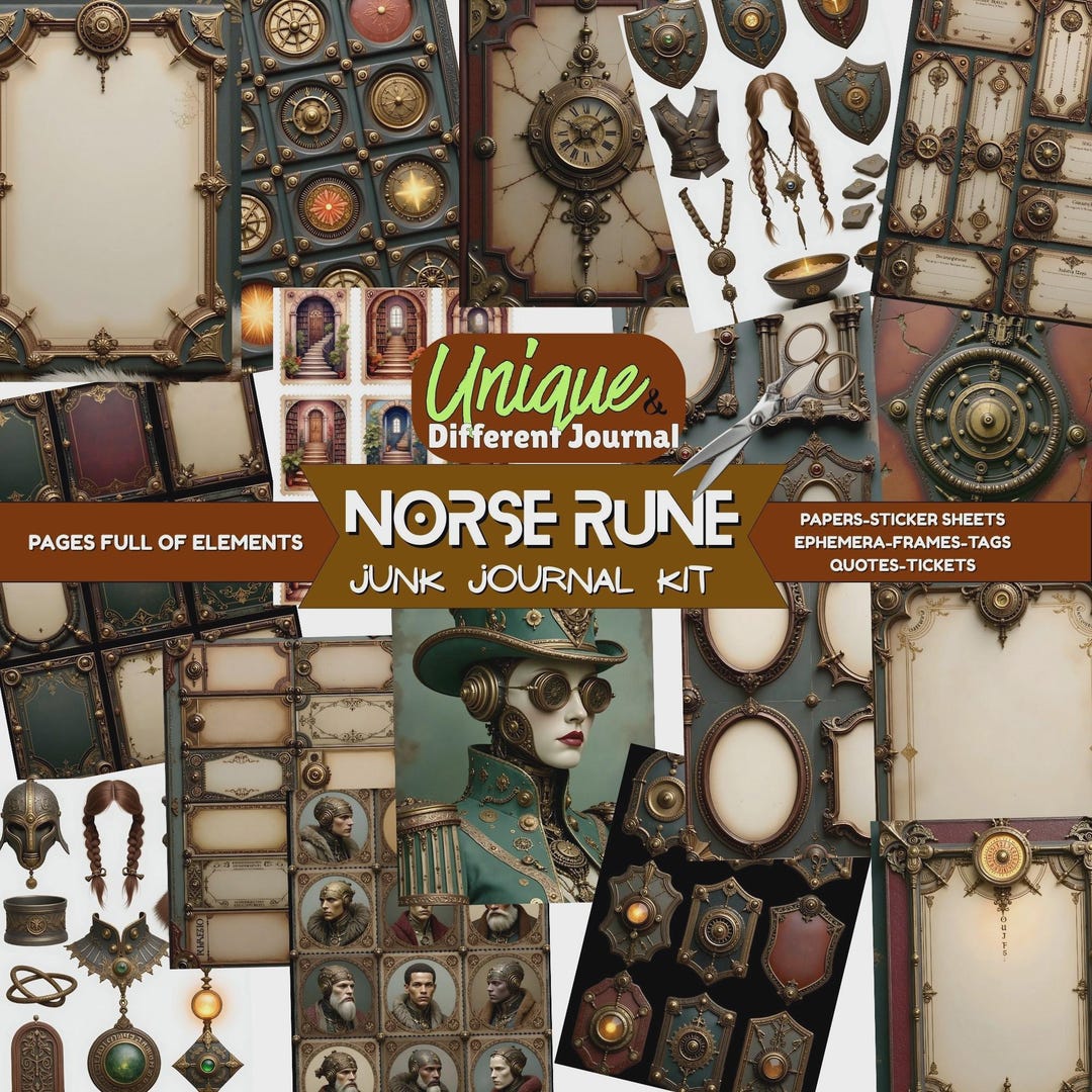 Norse Rune Steampunk Junk Journal Kit, Printable Pages for Scrapbooking ...