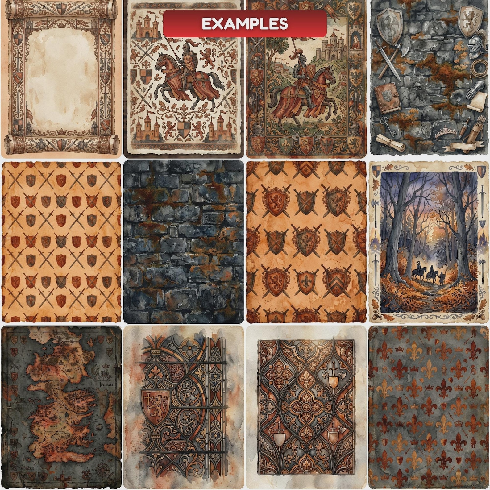 Medieval Junk Journal Kit, Printable Castle Knight Fantasy Ephemera ...