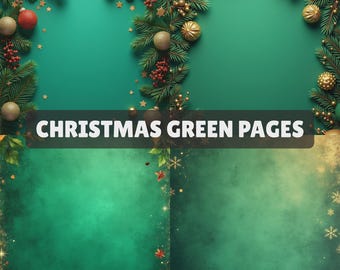 Christmas Green Digital Papers, Festive Junk Journal Kit, Elegant Green Christmas Pages, Holiday Scrapbook Paper Pack, Vintage Green Pages