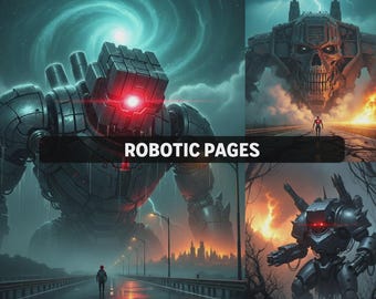 Robotic Pages Journal, Robot Art Prints, Giant Scrapbook, Futuristic, Giant Machine Wall Decor, Junk Journal