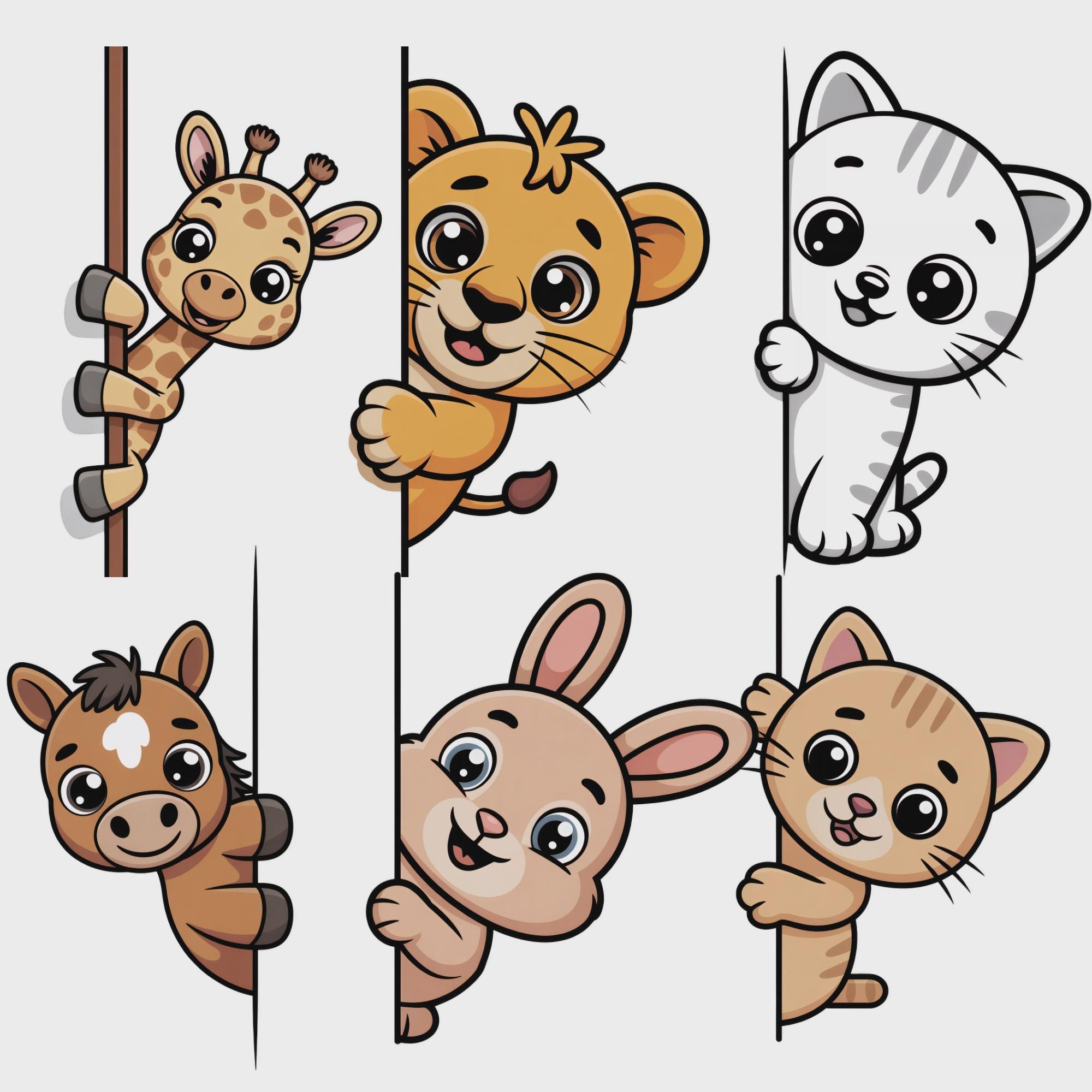 Cute Peeking Animals Clipart Bundle, Cartoon Safari, Nursery Wall Art ...
