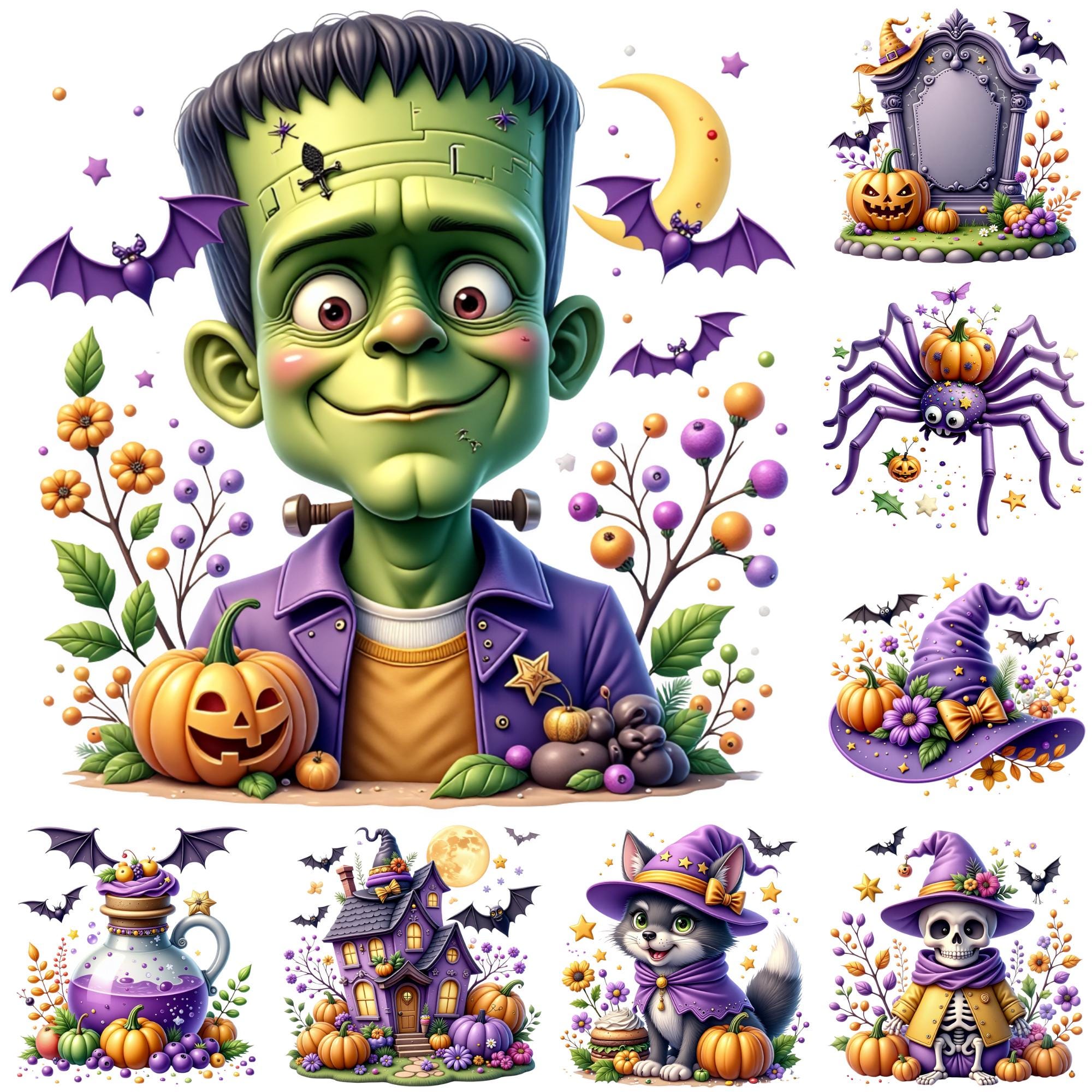 Cute Halloween Clipart Bundle |spooky Kawaii Witch & Ghost Pngs ...