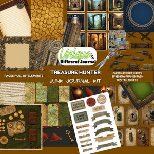 Treasure Hunter Junk Journal Kit, dagboekpagina's, digitale pagina's, plakboek Ephemera, afdrukbare Explorer Papers, avontuur, vintage