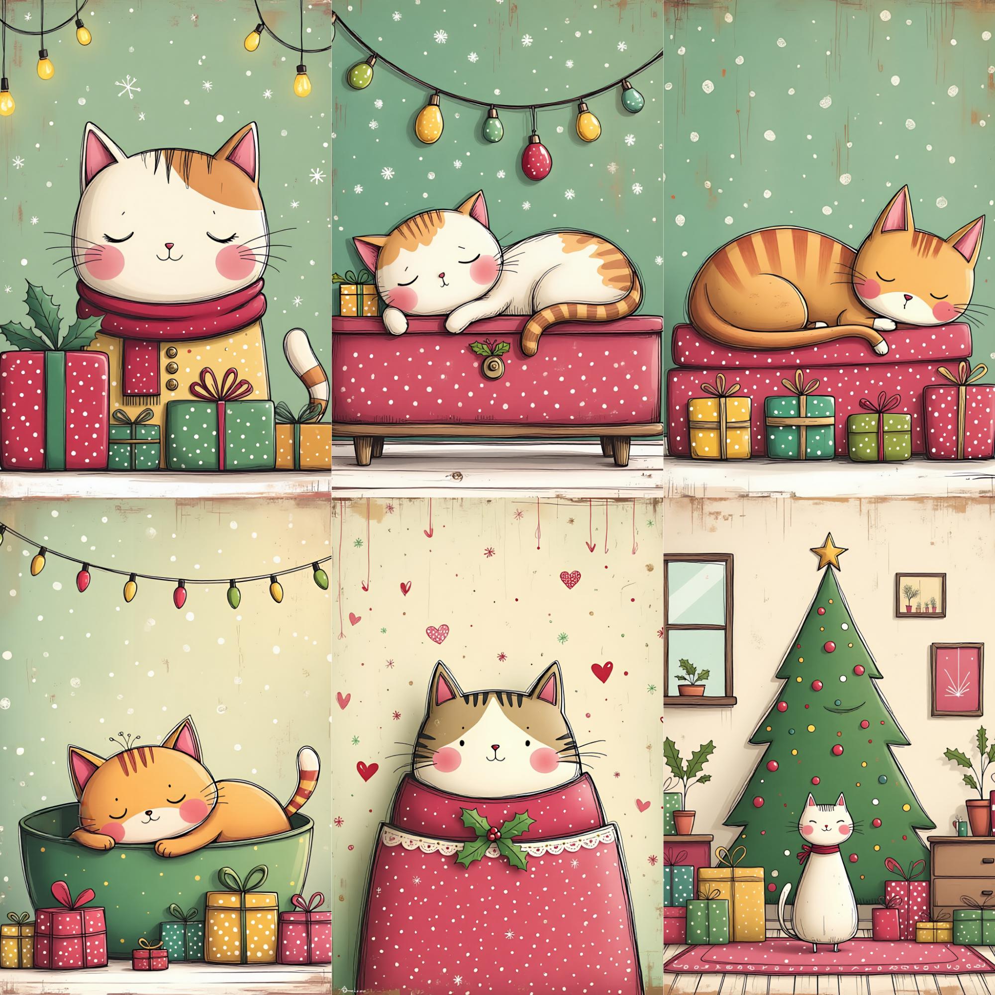 Christmas Cat Digital Paper Pack | Holiday Backgrounds Cute Cat Junk ...