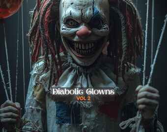 Diabolic Clowns Bundle | Scary Clown Digital Art | Horror Halloween , Horror Junk Journal Pages Macabre Clown Creepy