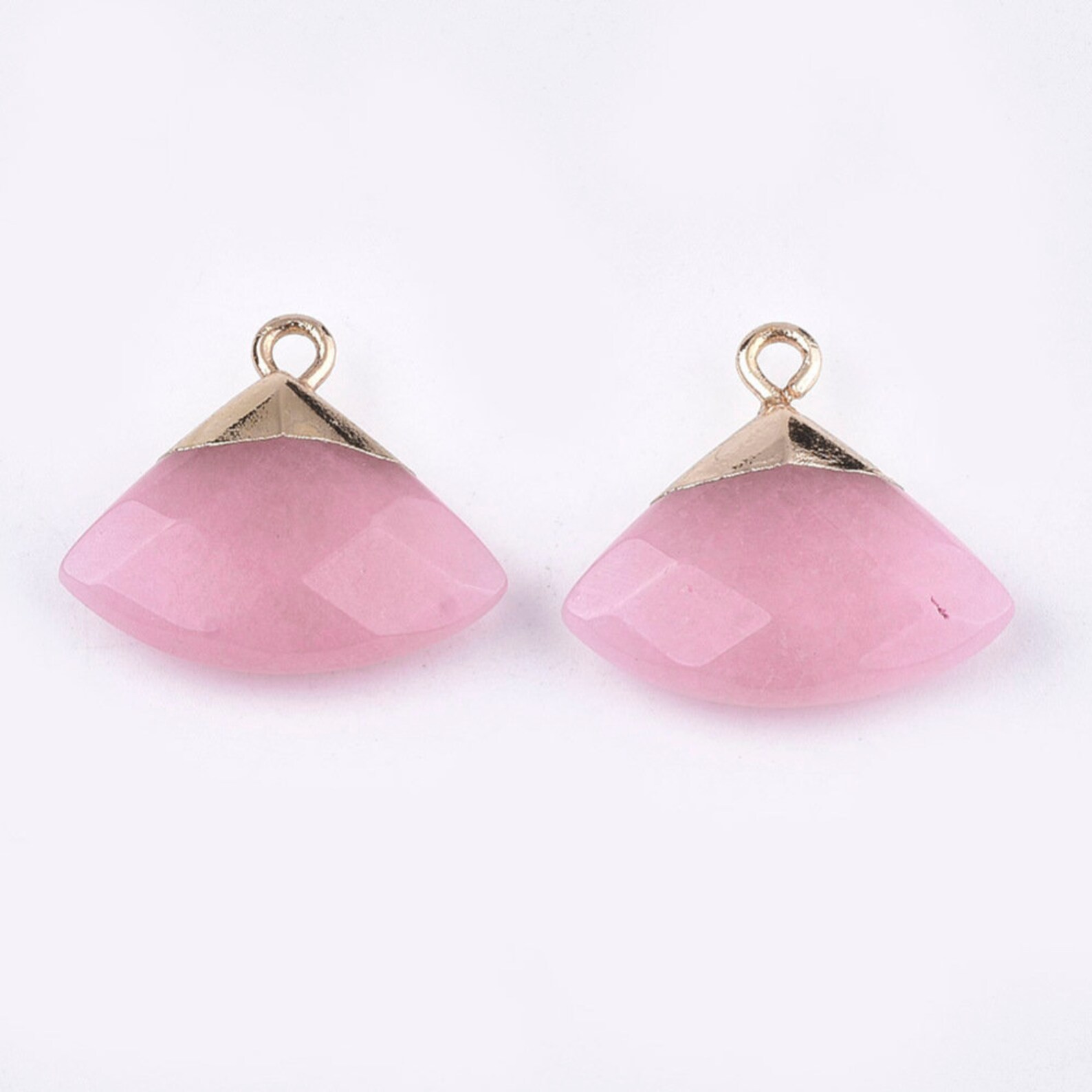 Natural Dyed Pink Jade Fan Shaped Pendant Finding Gold Tone Etsy