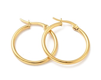 Best Quality 304 Golden Stainless Steel Hoop Earrings for Wire Wrapping, DIY Earrings, 12 Gauge, 5 Pairs, Choose 18mm, 25mm, 30mm or 42mm