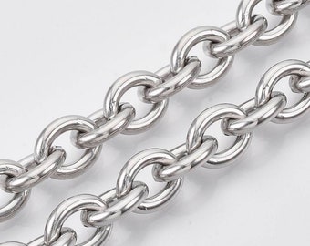 Heavy Cable Stainless Steel Chain, Sold by the Foot, Choose 10x8mm or 12x10mm, Unwelded, Choose Length, Masculine Link